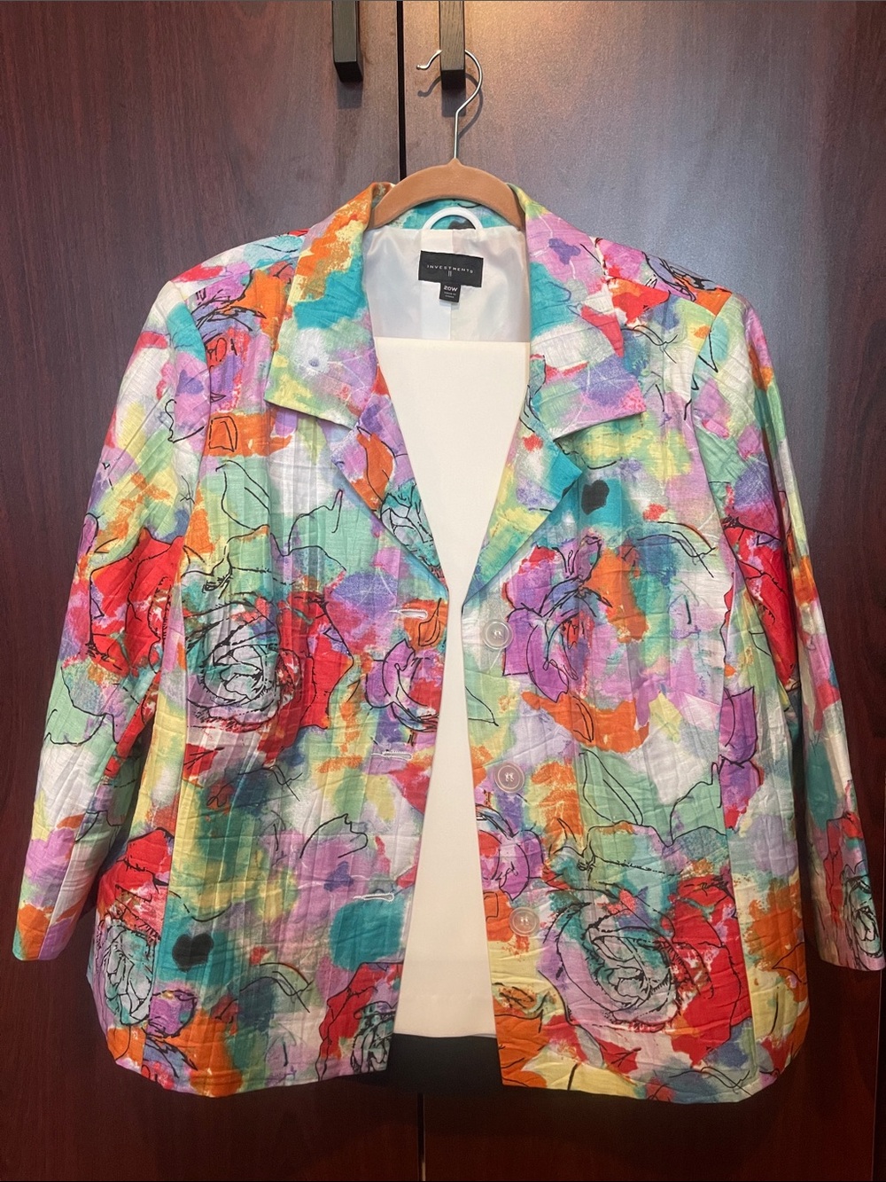Investments Vibrant Multicolor Floral Blazer Cully Lined size 20W